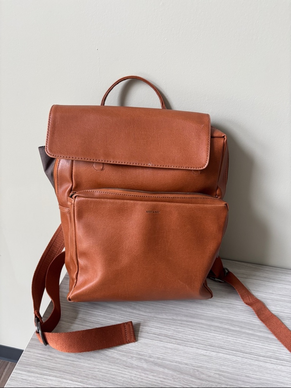 Mat and Nat Vegan Leather Backpack in Cognac Brown